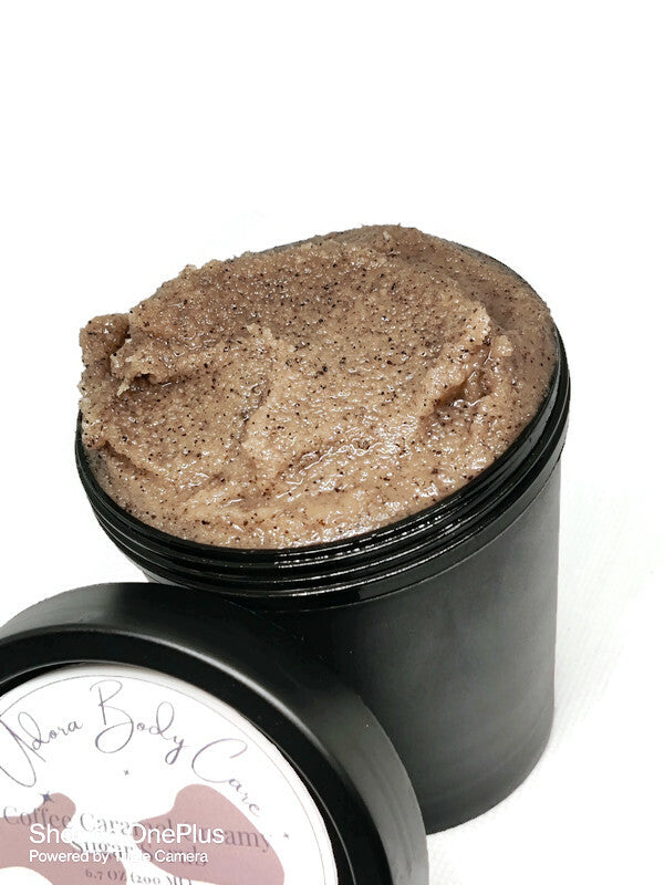 Exfoliante de azúcar y karité de lujo con aroma a caramelo de café, 6.7 oz (liquidación)