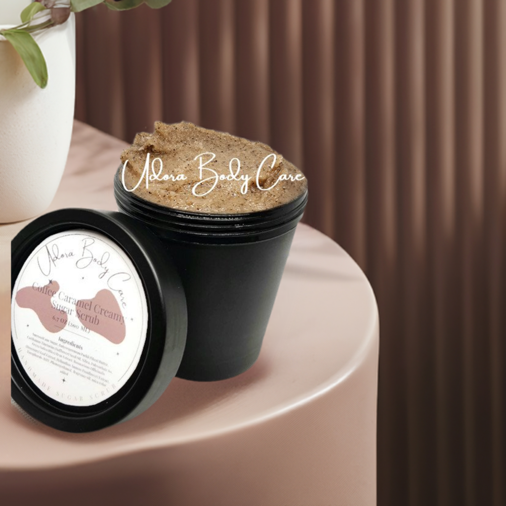 Exfoliante de azúcar y karité de lujo con aroma a caramelo de café, 6.7 oz (liquidación)