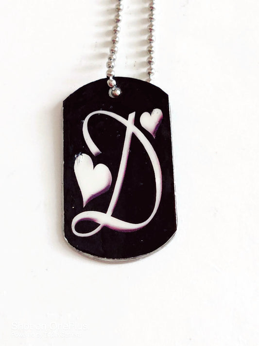 Stainless Steel Initial "D" Dog Tag Necklace~Handmade
