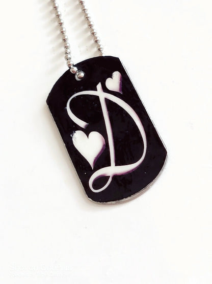 Stainless Steel Initial "D" Dog Tag Necklace~Handmade